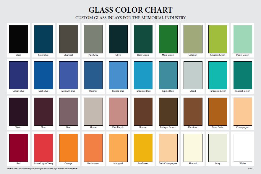 Permant Color Glass Inlays Chart